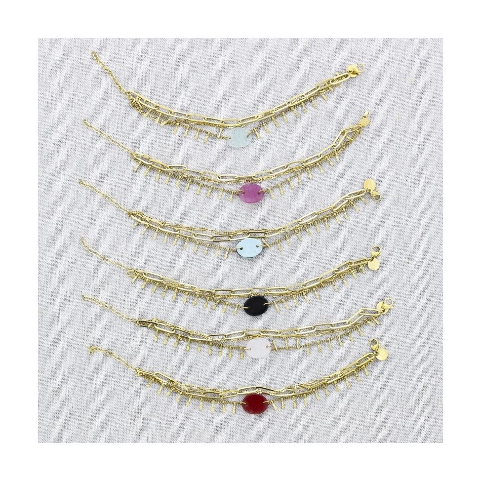 STONE TRIPLE CHAIN STEEL BRACELET