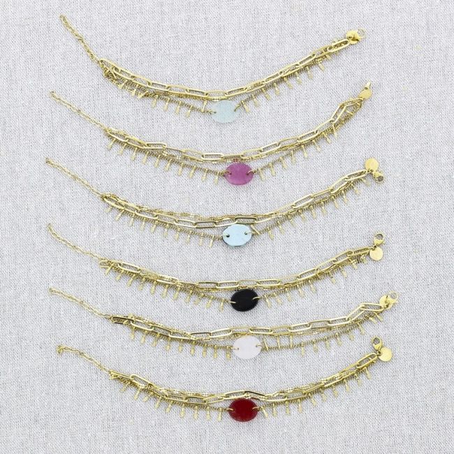 STONE TRIPLE CHAIN STEEL BRACELET