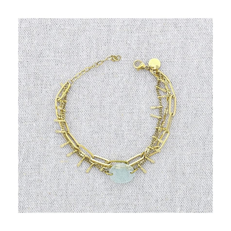 PULSERA ACERO TRIPLE CADENA PIEDRA