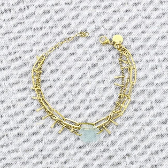 PULSERA ACERO TRIPLE CADENA PIEDRA