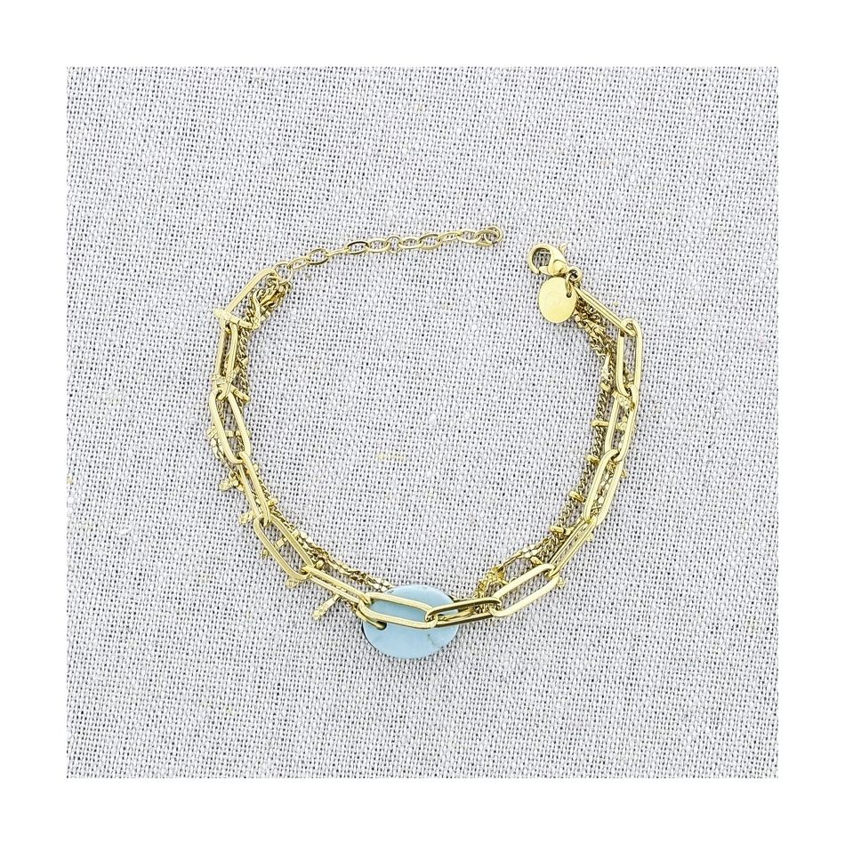 STONE TRIPLE CHAIN STEEL BRACELET