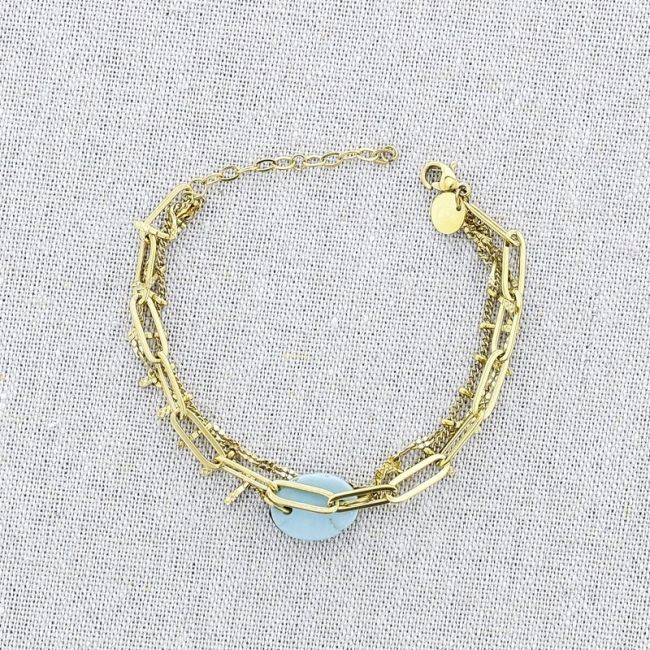 STONE TRIPLE CHAIN STEEL BRACELET