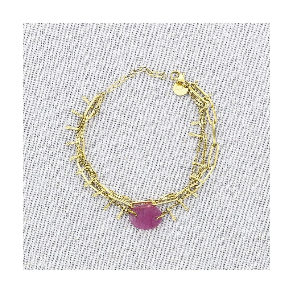 STONE TRIPLE CHAIN STEEL BRACELET