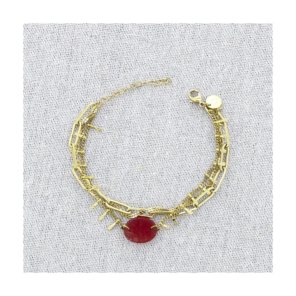 STONE TRIPLE CHAIN STEEL BRACELET
