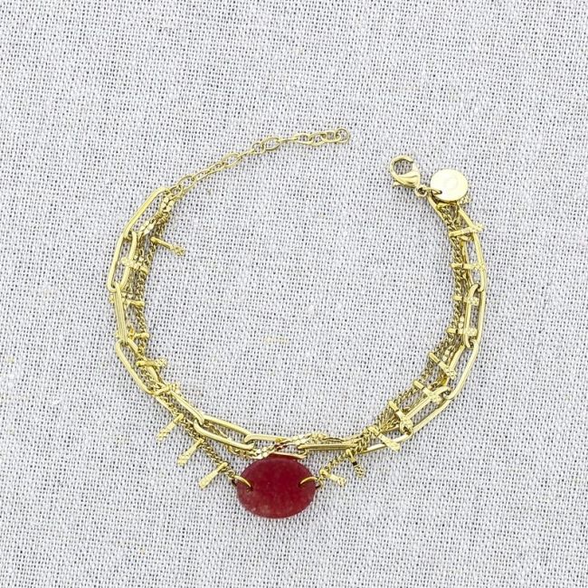 PULSERA ACERO TRIPLE CADENA PIEDRA