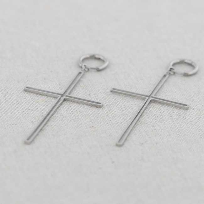 STEEL EARRINGS HANGING CROSS