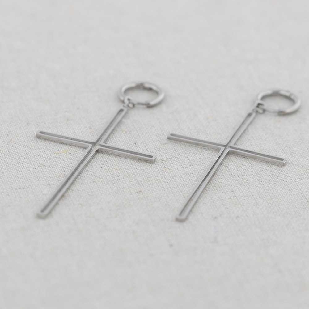 STEEL EARRINGS HANGING CROSS