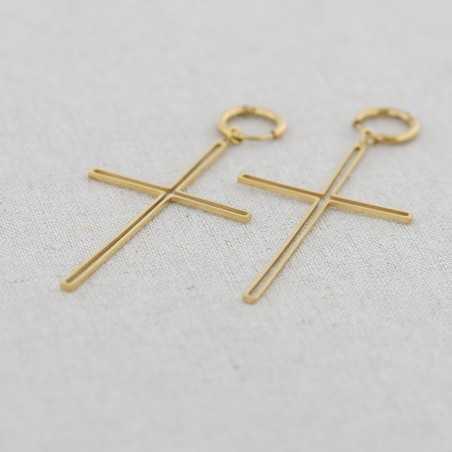 STEEL EARRINGS HANGING CROSS