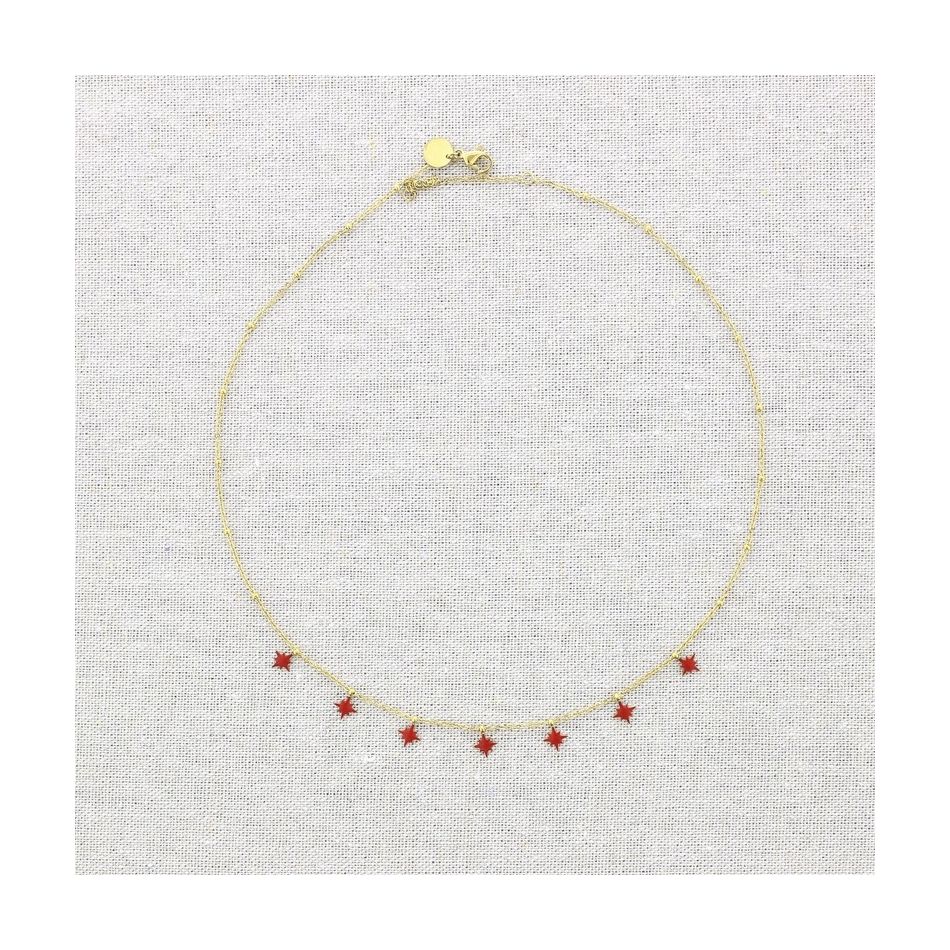 STEEL SHORT NECKLACE WITH LITTLE ENAMEL STARS PENDANTS