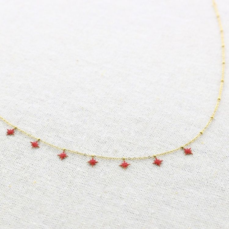 STEEL SHORT NECKLACE WITH LITTLE ENAMEL STARS PENDANTS