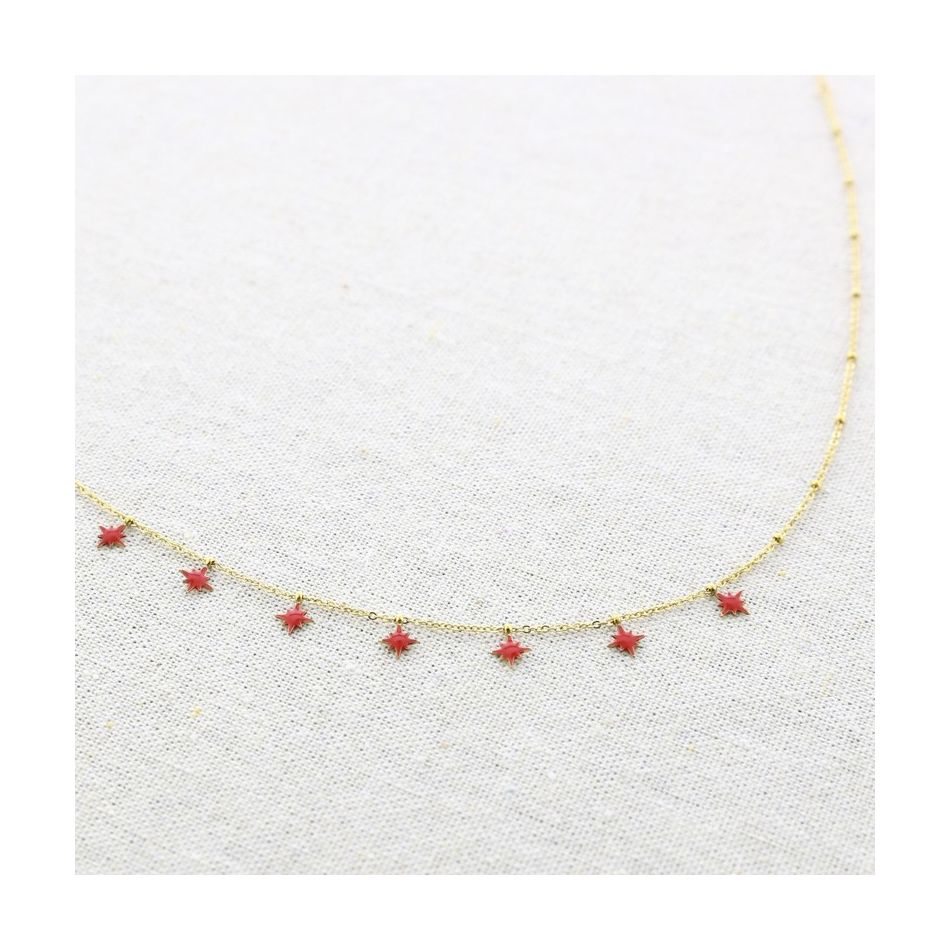 STEEL SHORT NECKLACE WITH LITTLE ENAMEL STARS PENDANTS