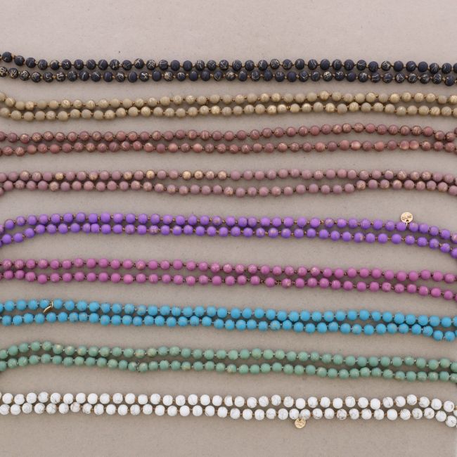 COLLAR LARGO BOLAS HILO DORADO NUDOS 1.5M*6MM
