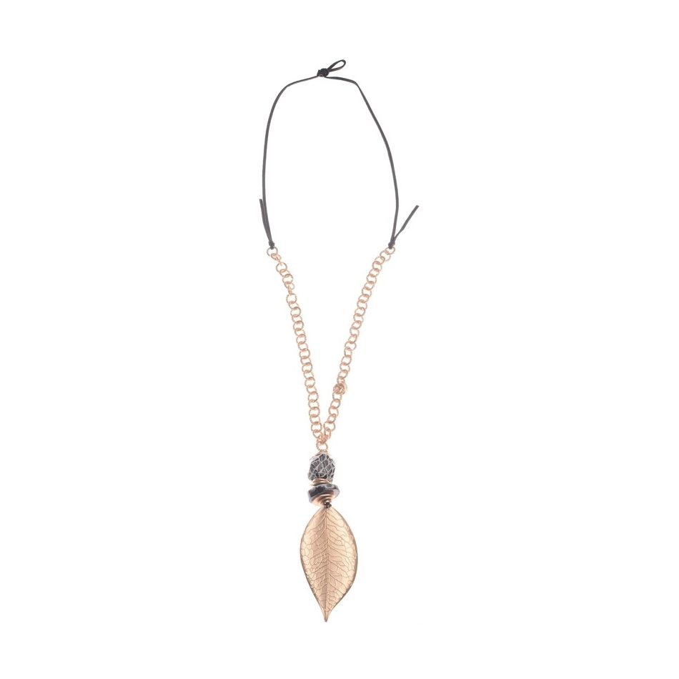 METAL LEAF PENDANT LONG NECKLACE