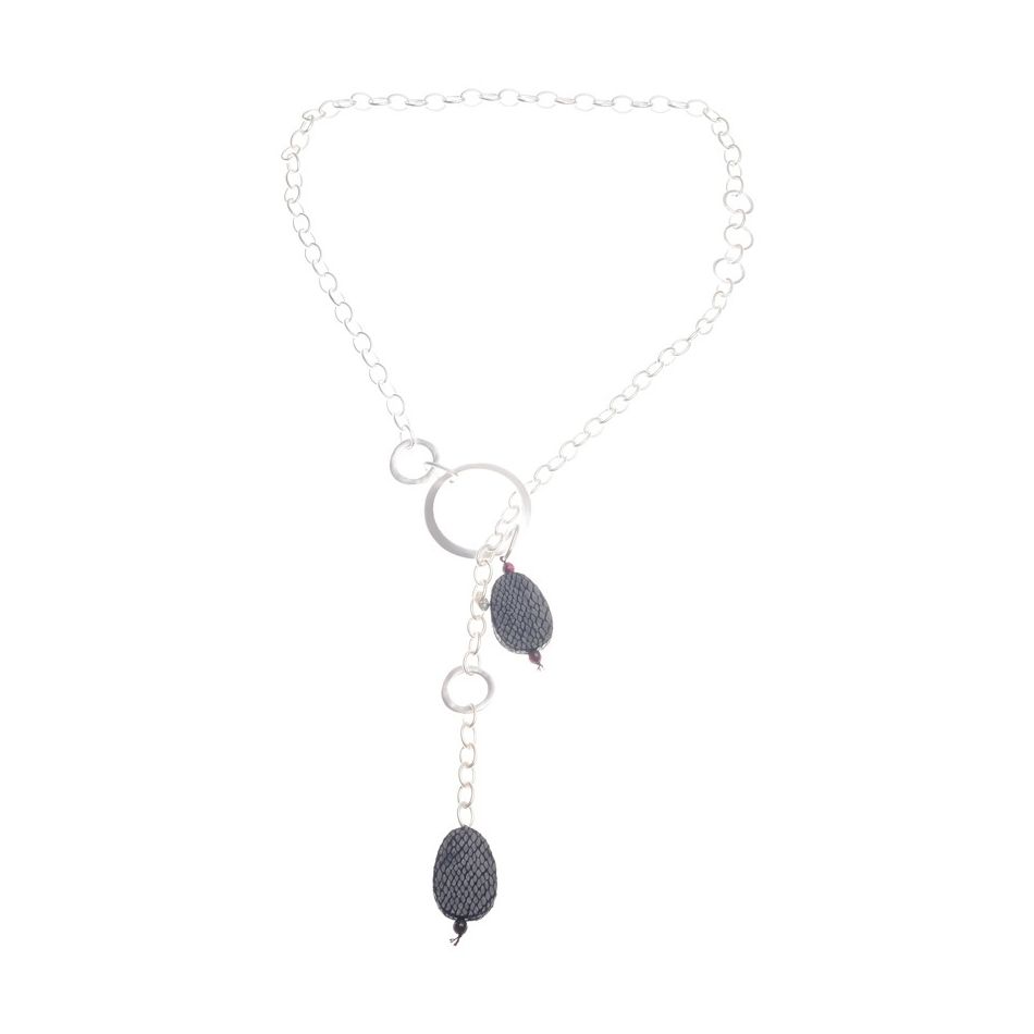 LONG DOUBLE PENDANT NECKLACE WITH SNAKE PRINT BEADS