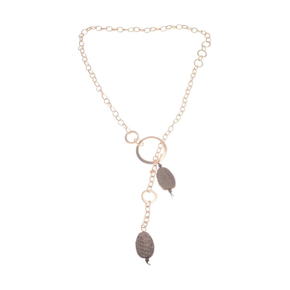 LONG DOUBLE PENDANT NECKLACE WITH SNAKE PRINT BEADS