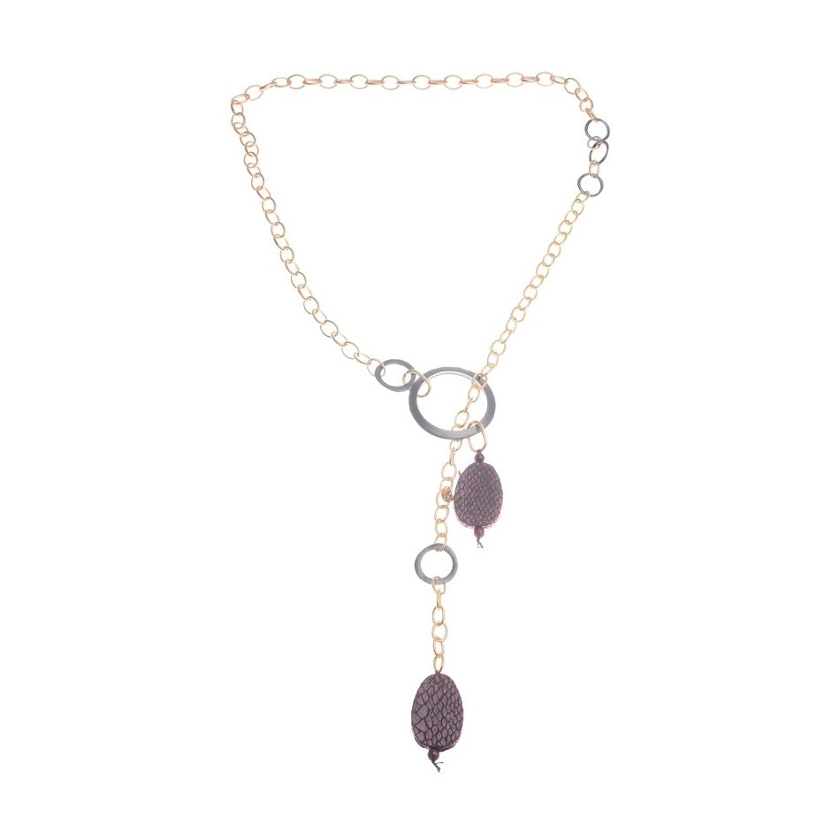 LONG DOUBLE PENDANT NECKLACE WITH SNAKE PRINT BEADS