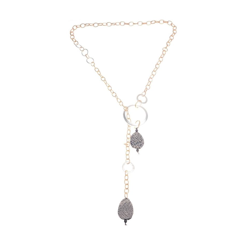 LONG DOUBLE PENDANT NECKLACE WITH SNAKE PRINT BEADS