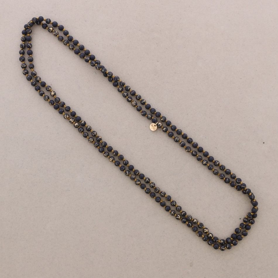 COLLAR LARGO BOLAS HILO DORADO NUDOS 1.2M*8MM