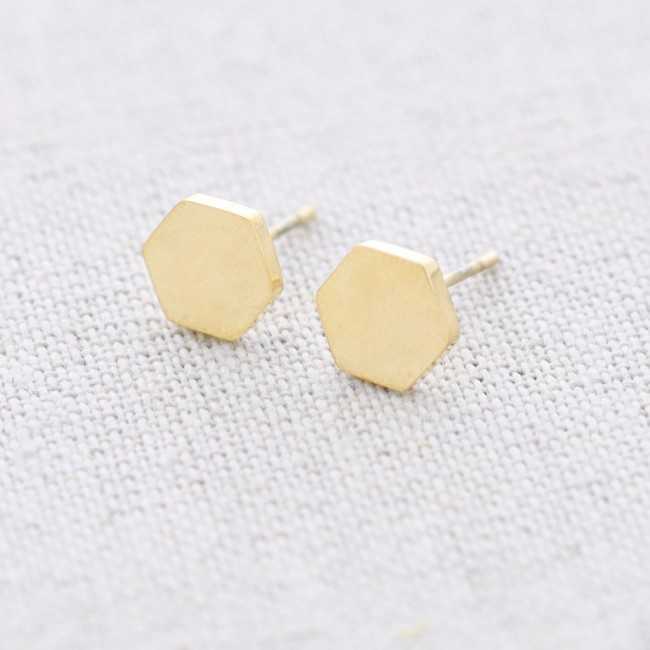 HEXAGONAL MEDAL STAINLESS STEEL EARRINGS