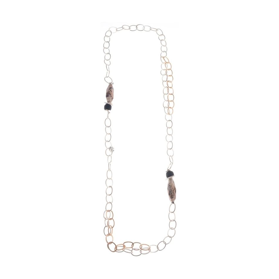 LONG LINK NECKLACE WITH FACETED STONES