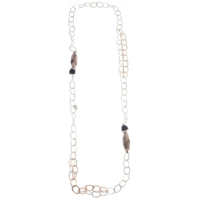 LONG LINK NECKLACE WITH FACETED STONES