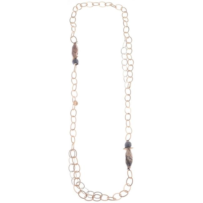 LONG LINK NECKLACE WITH FACETED STONES