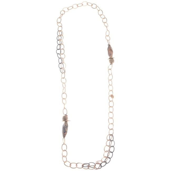 LONG LINK NECKLACE WITH FACETED STONES