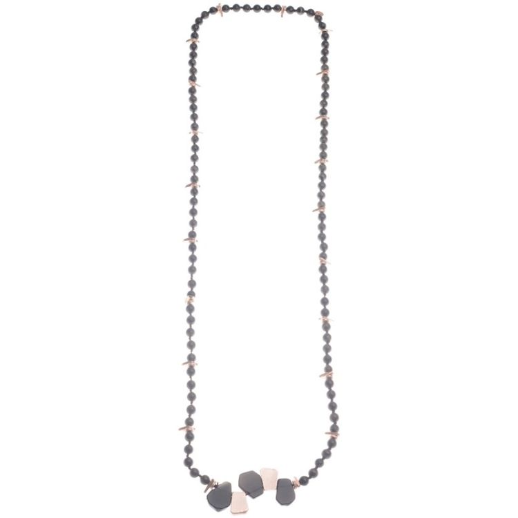 LONG NECKLACE STONES METAL BEADS INTERCUT