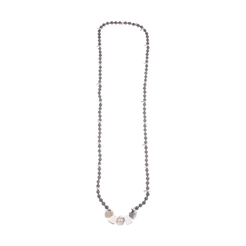LONG NECKLACE STONES METAL BEADS INTERCUT