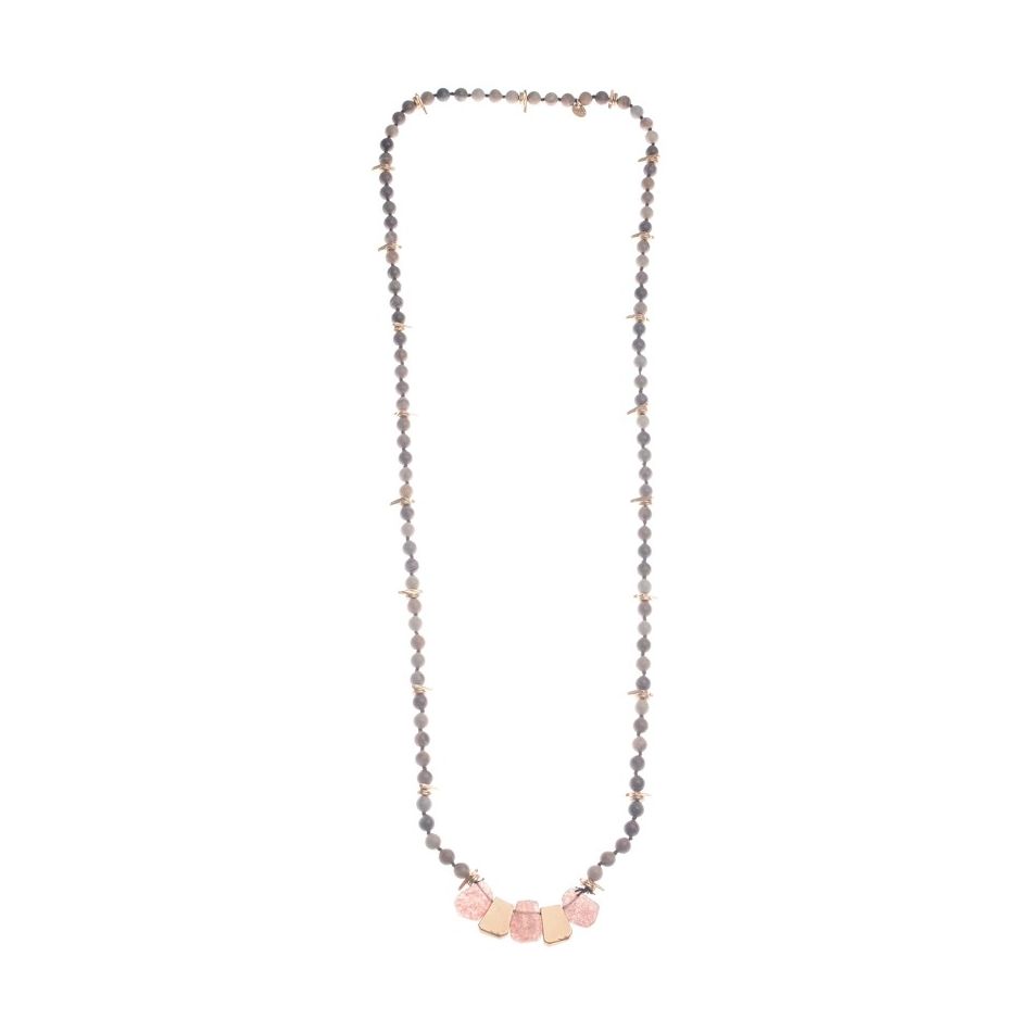 LONG NECKLACE STONES METAL BEADS INTERCUT