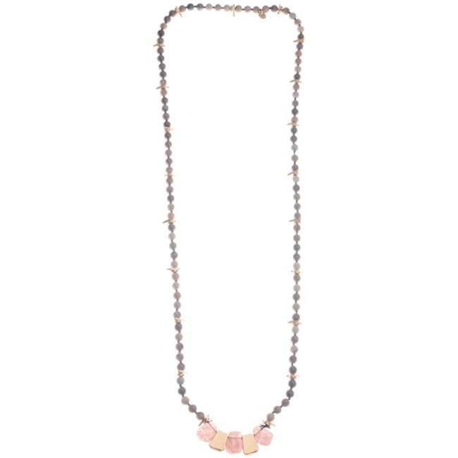 LONG NECKLACE STONES METAL BEADS INTERCUT