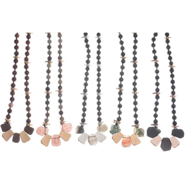 LONG NECKLACE STONES METAL BEADS INTERCUT