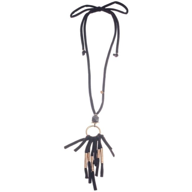 LONG STONE PENDANT NECKLACE WITH METAL BEADS