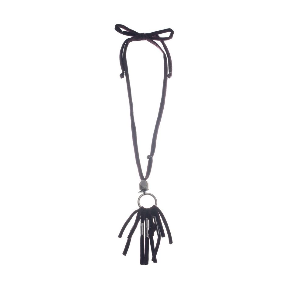 COLLAR LARGO COLGANTE PIEDRA CUENTAS METAL