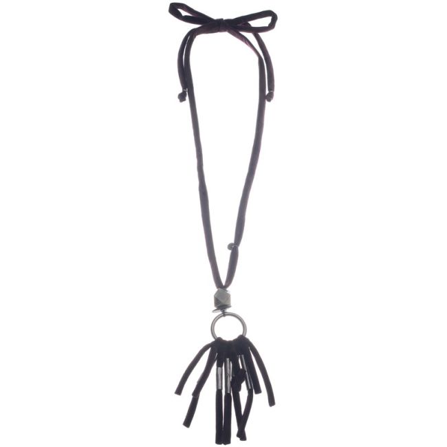 COLLAR LARGO COLGANTE PIEDRA CUENTAS METAL