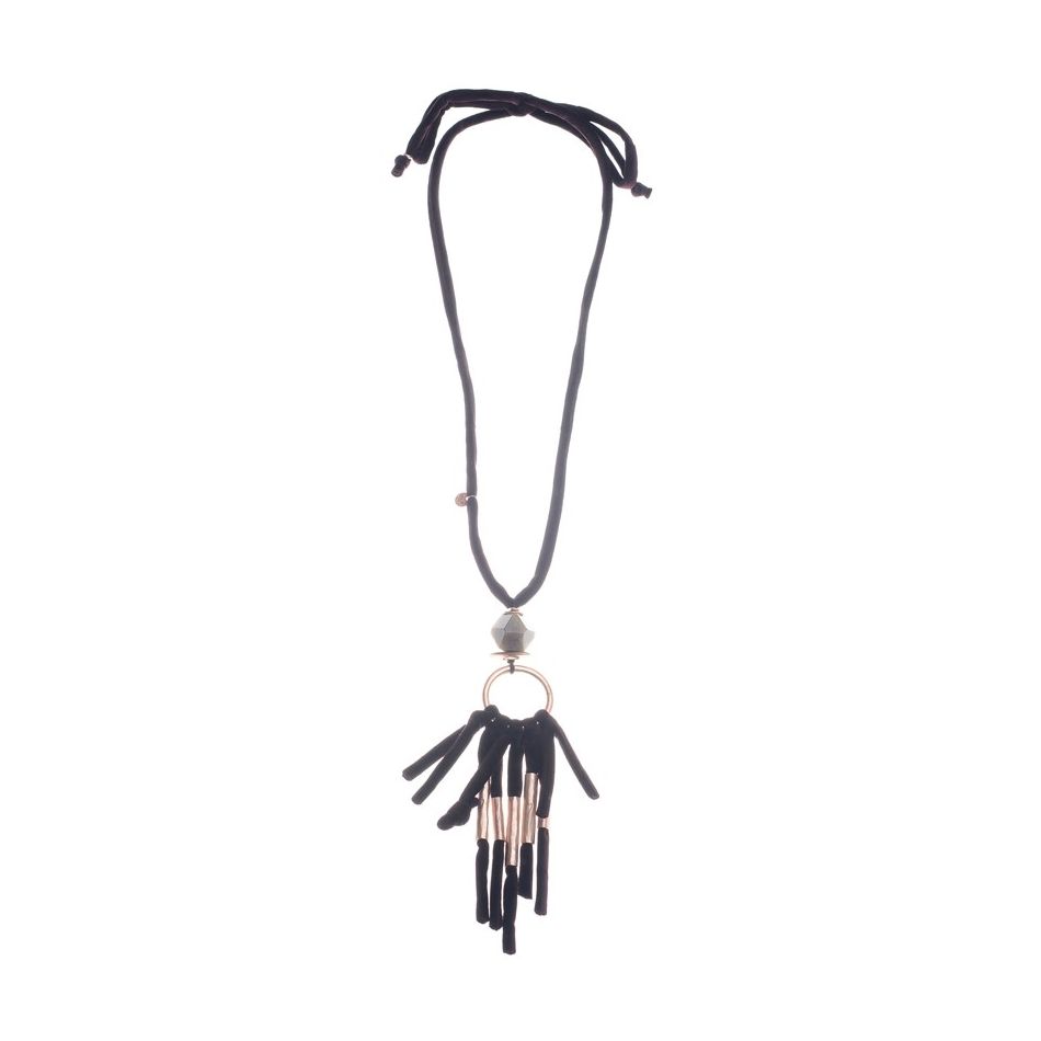 COLLAR LARGO COLGANTE PIEDRA CUENTAS METAL