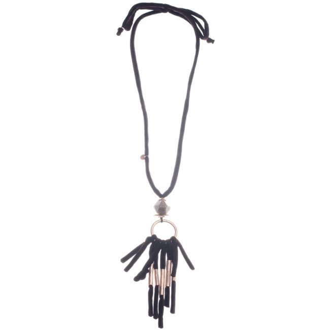 COLLAR LARGO COLGANTE PIEDRA CUENTAS METAL