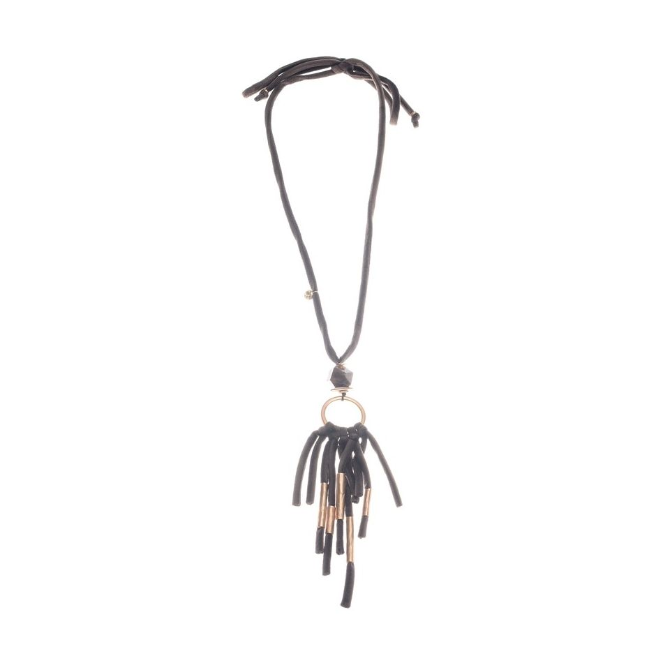 COLLAR LARGO COLGANTE PIEDRA CUENTAS METAL