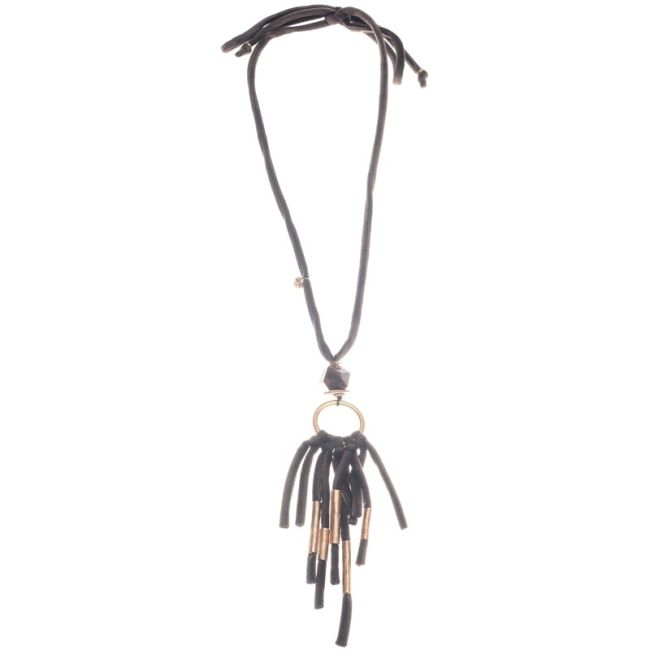 COLLAR LARGO COLGANTE PIEDRA CUENTAS METAL