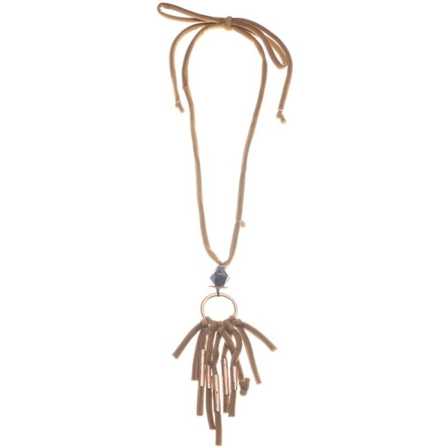 COLLAR LARGO COLGANTE PIEDRA CUENTAS METAL