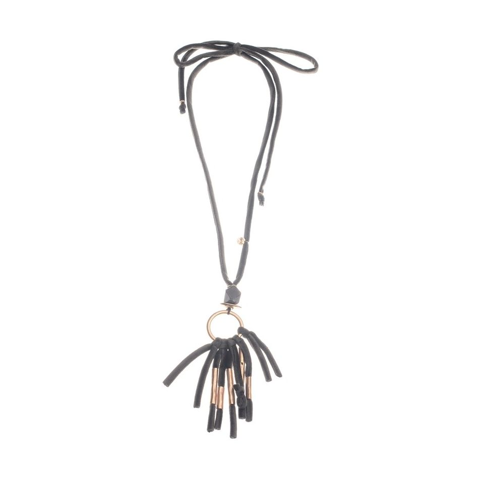 COLLAR LARGO COLGANTE PIEDRA CUENTAS METAL