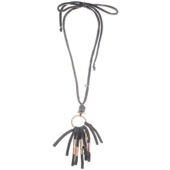 LONG STONE PENDANT NECKLACE WITH METAL BEADS