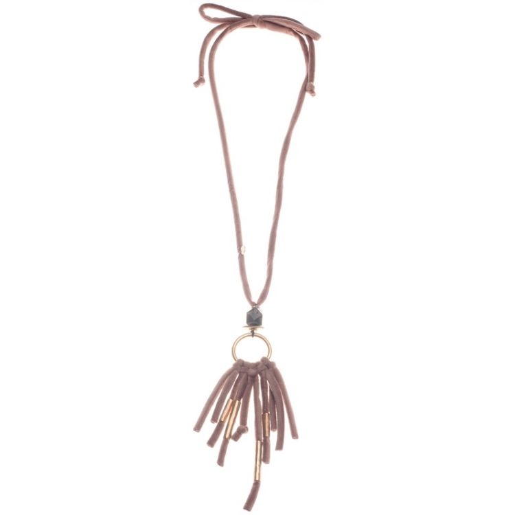 LONG STONE PENDANT NECKLACE WITH METAL BEADS 2