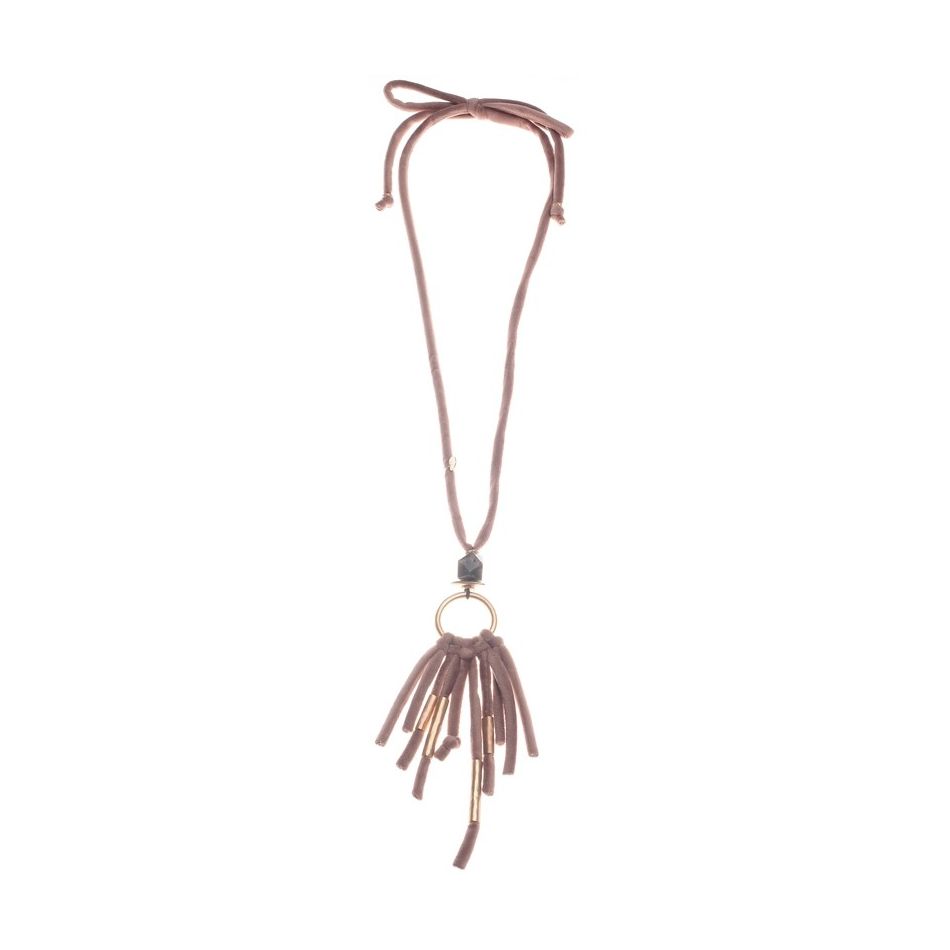 COLLAR LARGO COLGANTE PIEDRA CUENTAS METAL