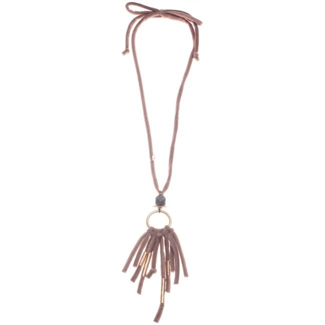 COLLAR LARGO COLGANTE PIEDRA CUENTAS METAL