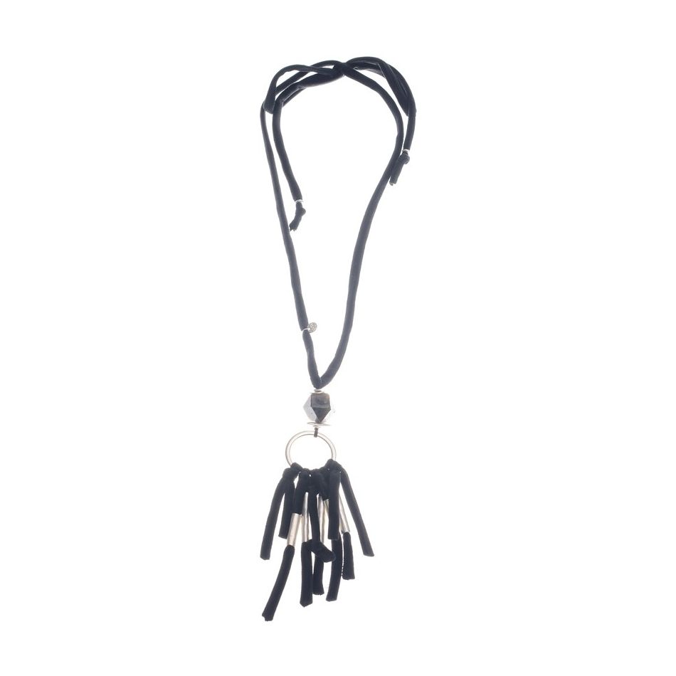 COLLAR LARGO COLGANTE PIEDRA CUENTAS METAL