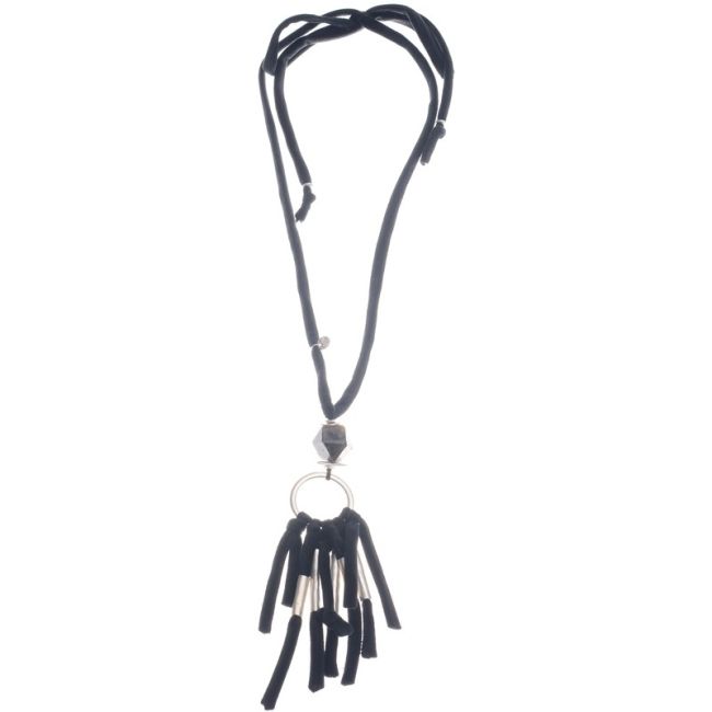 COLLAR LARGO COLGANTE PIEDRA CUENTAS METAL