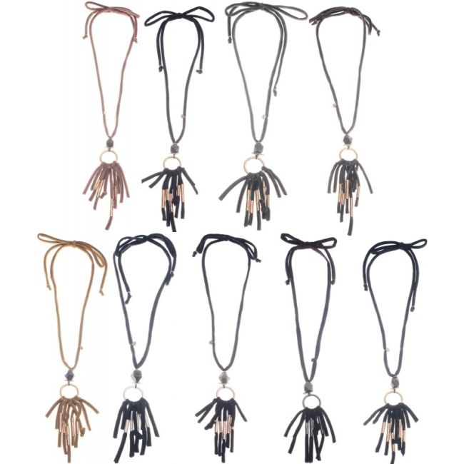 LONG STONE PENDANT NECKLACE WITH METAL BEADS