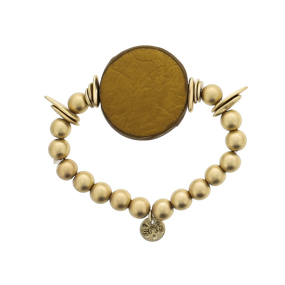 PULSERA ELÁSTICA CUENTAS IMITACIÓN METAL MEDALLA FORRADA