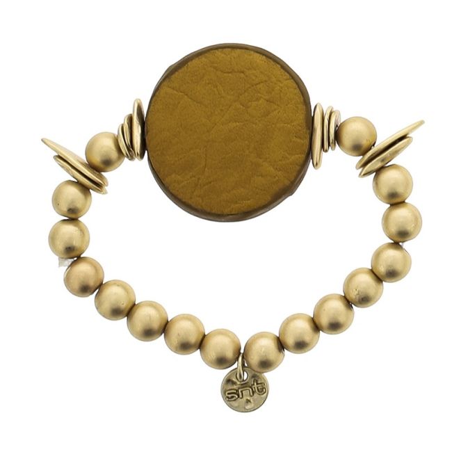 PULSERA ELÁSTICA CUENTAS IMITACIÓN METAL MEDALLA FORRADA